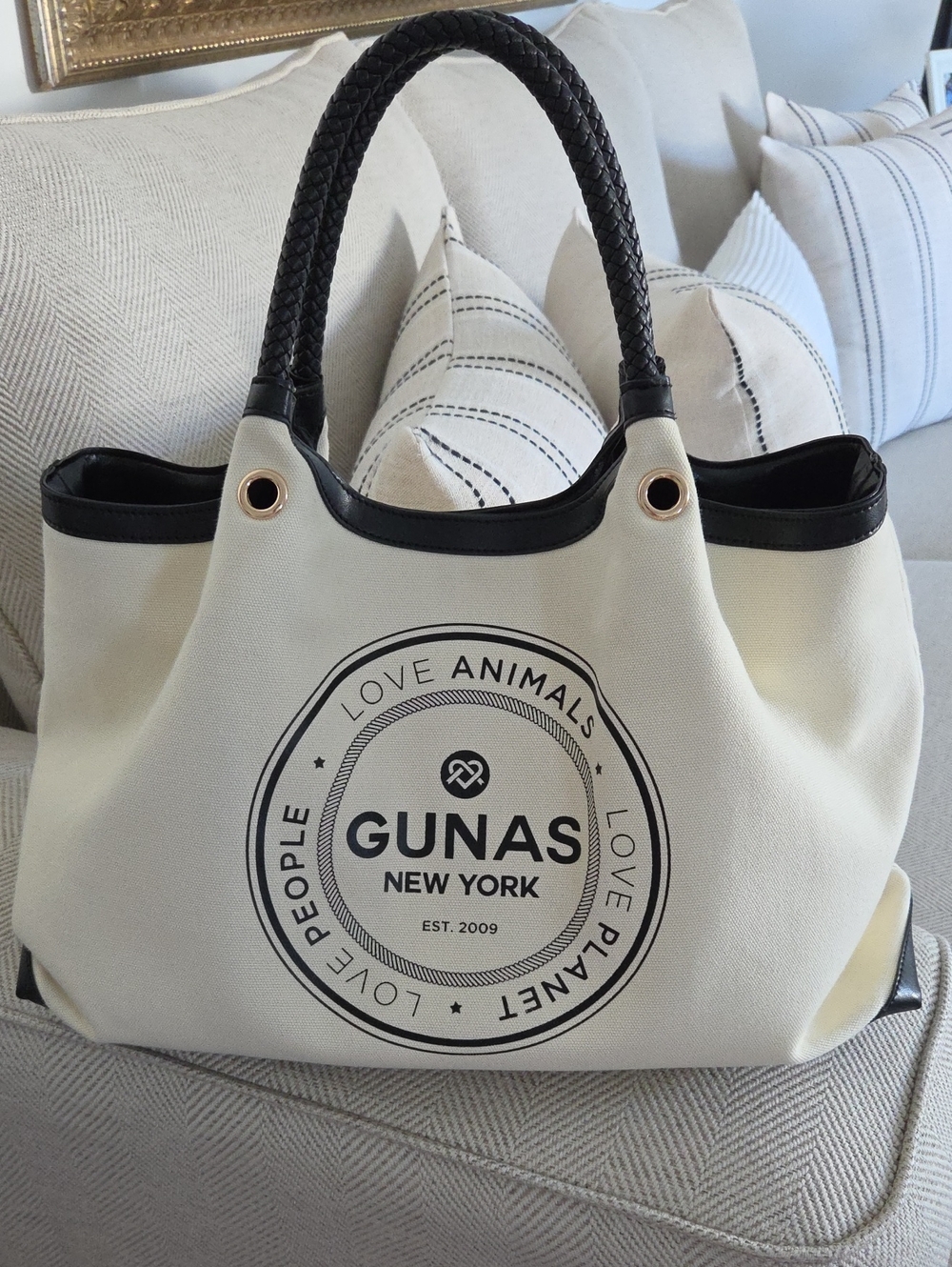 Cream Canvas Tote Bag with Black Trim